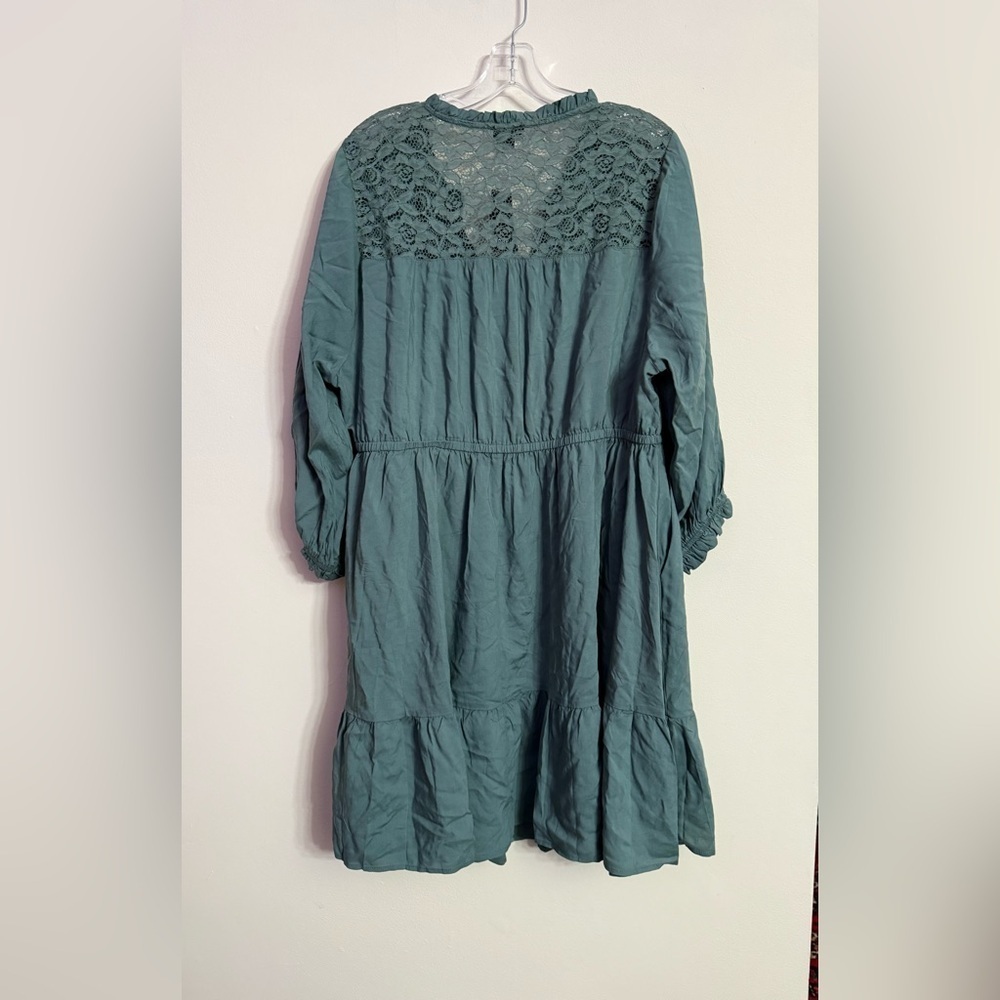 Torrid New Size 2 18/20 Mini Challis Shirt Dress Dark Forest Green Flowy - Picture 9 of 9